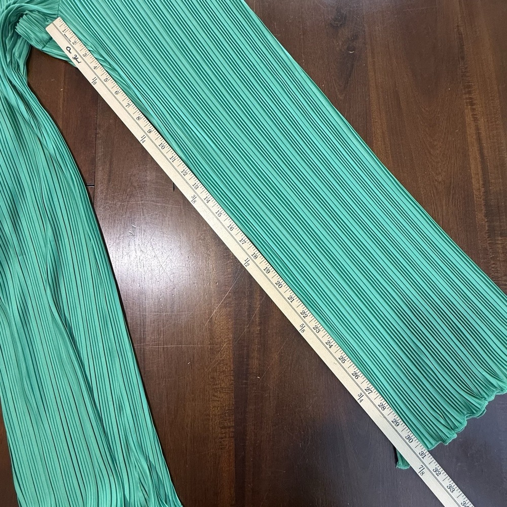 ODDY Womens Pleated Pants Size M Kelly Green Elastic Waist Satin Wide Leg Resort - Picture 8 of 8